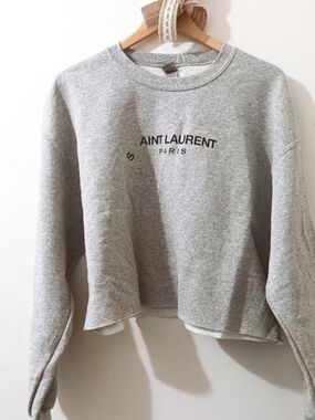 Gildan S Aint Laurent Gray Cropped Graphic Sweatshirt Large